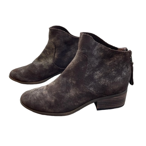 Lucky Brand Chocolate Metallic Stacked Heel Ankle Booties - Picture 1 of 10